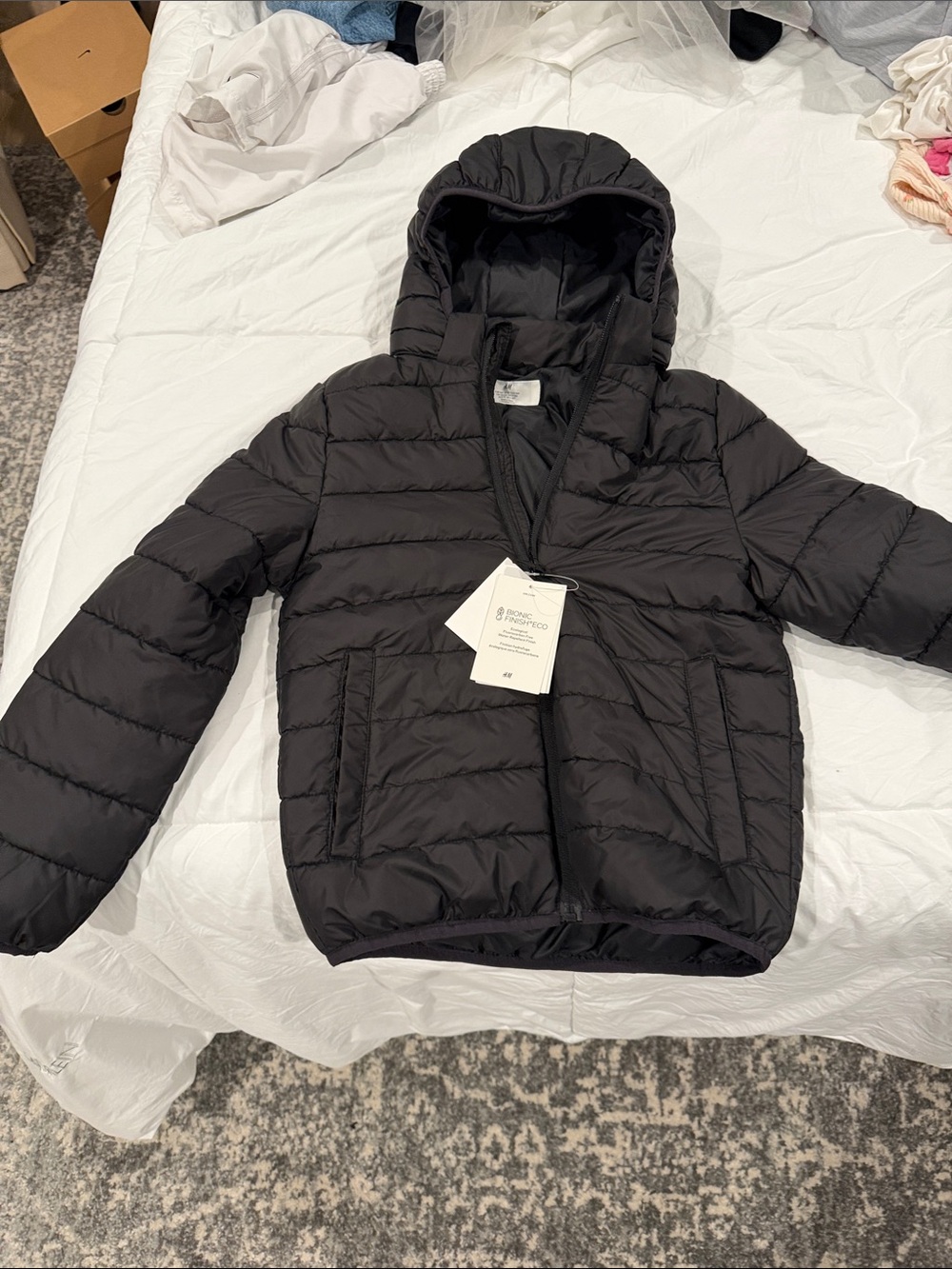 H&M Kids Black Hooded Quilted Puffer Jacket w/ detachable hood